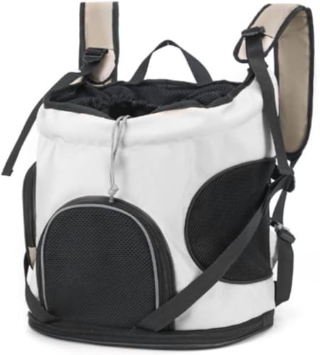 最新型犬用小型犬猫ペット用 リュック型抱っこバッグペットスリング ショルダー肩掛け 底板付き長さ調節可能飛び出し防止 軽量人間工学持ち運び便利ポケット付き お出かけ散歩旅行用 (ホワイト)