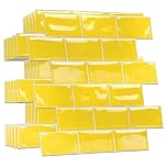 WALPLUS 3D Tile Stickers Peel and Stick Backsplash Splashback Decals Tile Transfer for Kitchen Bathroom Living Room Stick on Tile Waterproof Pure Yellow Glossy Subway 40 Sheets 15.4x30.5cm