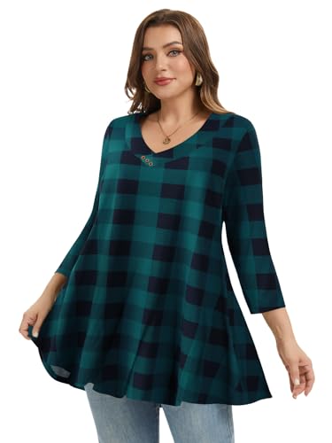 LARACE Plus Size Tunic Women's 3/4 Sleeve Tops And Blouses V Neck Shirts Loose Basic Tee2