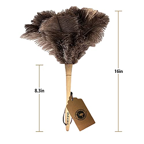 Ostrich Feather Duster,Feather Duster Fluffy Natural Genuine Ostrich Feathers With Wooden Handle And Eco-Friendly Reusable Handheld Ostrich Feather Duster Cleaning Supplies, Gray And Brown(Length 16") #TOP1