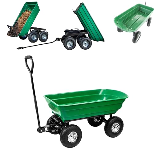 75L Heavy Duty Tipping Garden Cart Trolley Dump Truck with 200kg Capacity with Wheels & Pull Handle-Transport for Outdoors, Festivals, Tools, Plants, Logs, General Waste