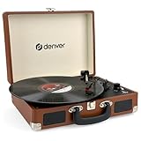 Tourne Disque Vinyle Vintage Marron   DENVER VPL 120   Platine avec Enceinte intégrée   3 Vitesses 33/45/78 Tours   Enregistrement USB vers PC   Lecteur rétro Valise
