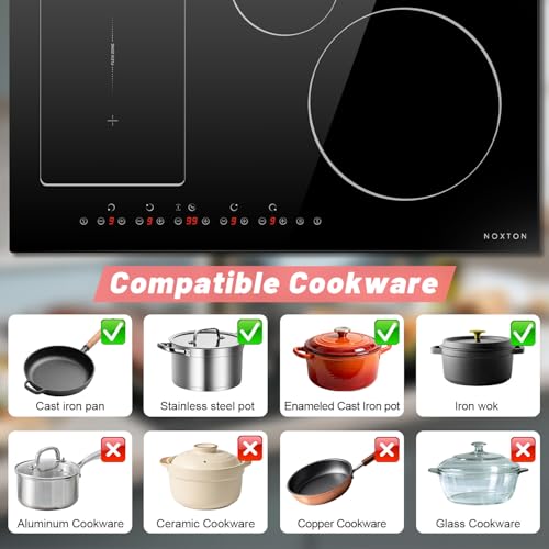 Image of Noxton 30 Inch Induction Cooktop, 4 Burners Electric Cooktop, Upgraded Induction Stovetop with Flex Zone, Power Boost, Pause, 9 Power Levels, Child Safety Lock, Timer, 220-240V Hard wire