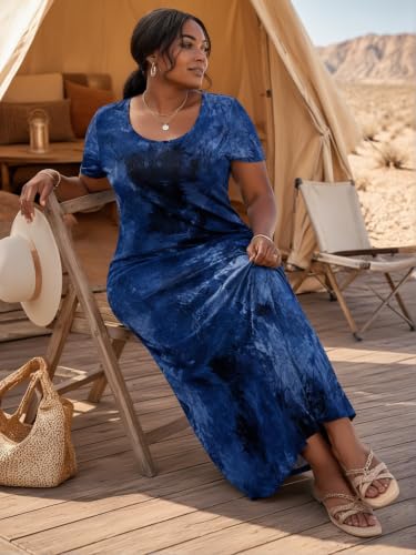 Image of PinkPatty Plus Size Dress for Women Casual Crew Neck Short Sleeve Maxi Dress Oversized Summer Beach Dresses with Pockets
