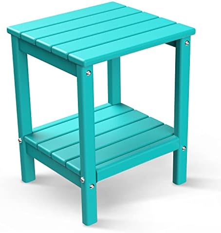 BRIOPAWS Adirondack Side Table, HDPE Weather Resistant Outdoor Table, 2-Shelf Plastic End Table for Poolside Indoor Outside Front Porch Living Room Patio Backyard Campfire, 14 x 13 inch, Aqua
