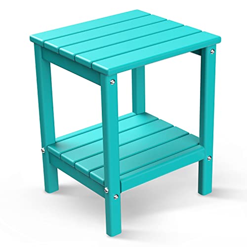 Briopaws Adirondack Side Table, Hdpe Weather Resistant Outdoor Table, 2-Shelf Plastic End Table For Poolside Indoor Outside Front Porch Living Room Patio Backyard Campfire, 14 X 13 Inch, Aqua #TOP5