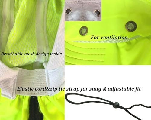 Image of Men High Visibility Reflective Sun Hat with Neck Flap Wide Brim Boonie Hat Bucket Cap