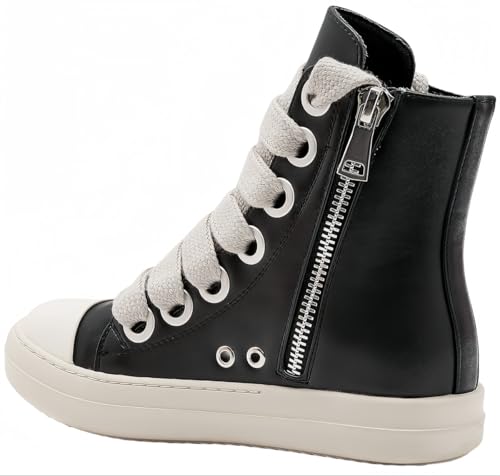 High Top Sneakers for Women Thick Shoe Laces PU Leather Comfort Zipper Platform Walking Shoes2