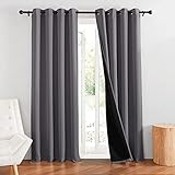 RYB HOME 100% Blackout Lined Curtains 84 inch Length, 2 Layer Soundproof Drapes Energy Smart Living Room Window Treatment, W 52 x L 84 inches, Grey, 1 Pair