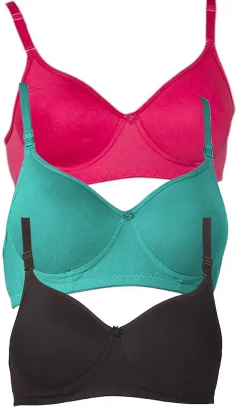 Image of Women's Cotton Blend Lightly Padded Full Coverage Wirefree T-Shirt Bra Combo Pack of 3