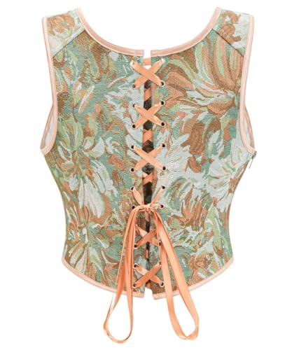 Image of CONCINEROS Women's Summer Vintage Floral Renaissance Corset Top for Women Y2k Tops Sleeveless Drawstring Crop Top