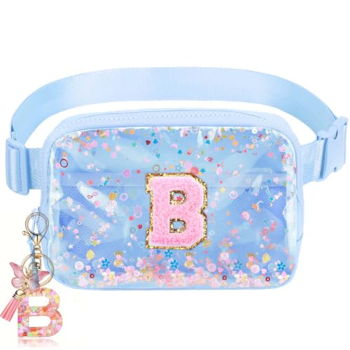 Image of Initial Fanny Pack for Girls - Belt Bag for Teens Kid Teen Girl Kid Birthday Gift Blue Clear B