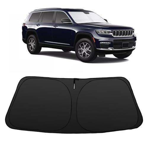 Image of Windshield Sun Shade for 2021-2026 Jeep Grand Cherokee L | Foldable, Full covered for windshield, Block UV Rays, Heat Reduction, Easy to install, Keeps Car Cooler