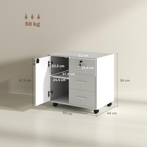 Caisson bureau 3 tiroirs verrouillables + étagère HOMCOM