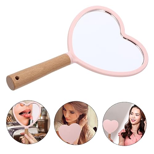 Espejo de Maquillaje de Mano con Mango de Madera Rosa miniatura 3