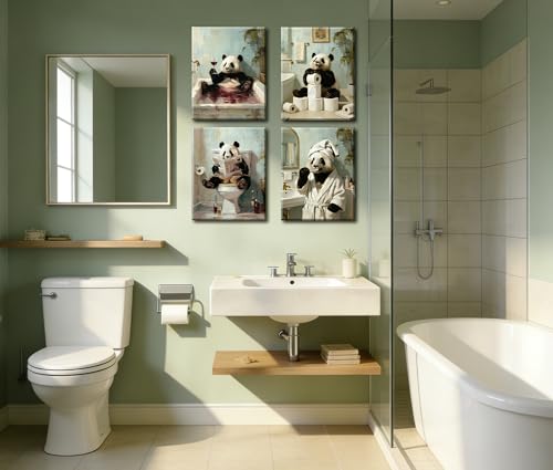 Image of Frimeeme 4 Piece Framed Funny Panda Canvas Wall Art, 8x10 Inch