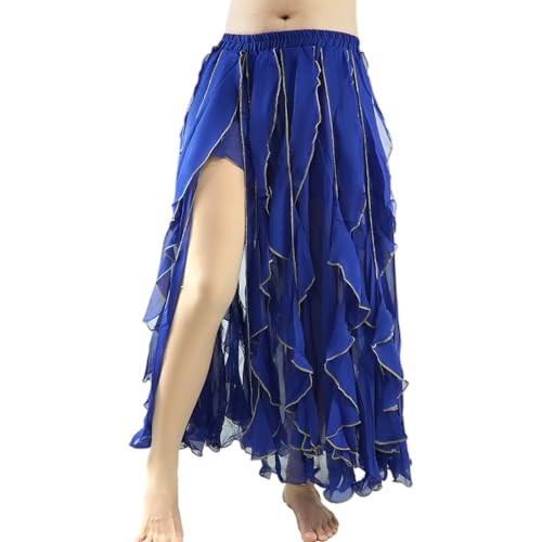 Design: questa gonna per danza del ventre presenta un design a fessura ed è decorata con strisce increspate in chiffon, perfetta per girare e fare movimenti dinamici.