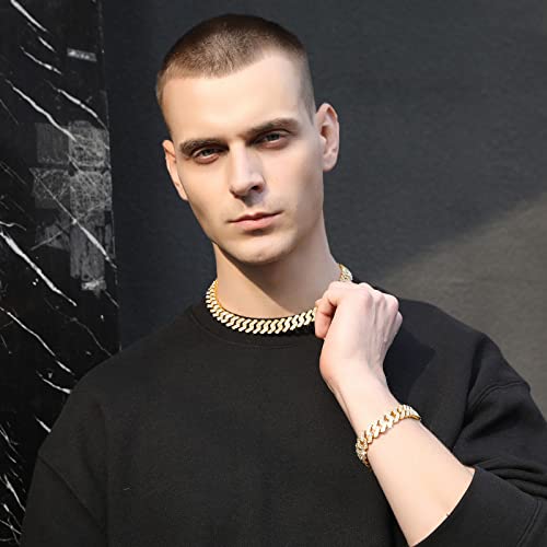 Hdmenc Mens Miami Cuban Link Chain Necklace 12Mm Diamond Prong Cuban Chain 18/20/24Inch Length Hip Hop Jewely With Gift Box #TOP2