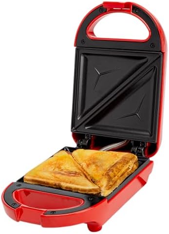 Tasty Mini Sandwich Maker, Makes Sandwiches, Paninis, Grilled Cheese, Desserts, Quick Results, Easy Cleanup, 600W, Red