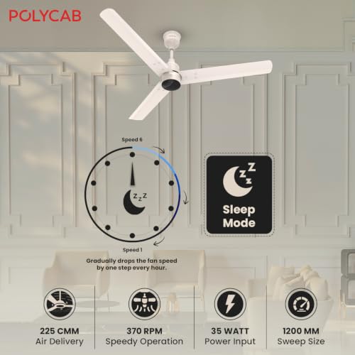 Image of Polycab Wizzy Plus 1200mm 5-Star BLDC, Remote Ceiling fan for Living Room| 55% Energy Saving, High Air Delivery | 3+1 yr Warranty【Beige Rosegold】