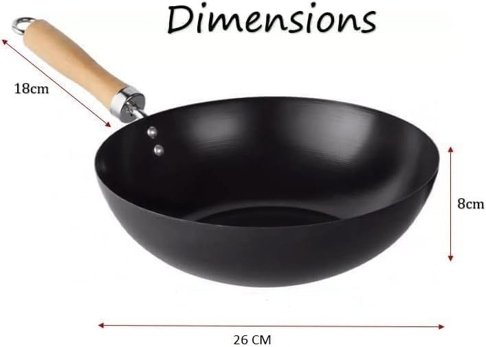 Image of Lucario Carbon Steel Wok Wok Pan, Non-Stick Surface Woks & Stir-Fry Pans Pre-Seasoned Chinese Wok Pan for Induction, Electric, Gas Stoves Cooking (26CM,10.2 inch)