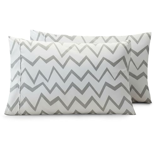 Image of Elegant Comfort Luxury Ultra-Soft 2-Piece Pillowcase Set - 1500 Premium Hotel Quality Microfiber Double Brushed - Wrinkle Resistant, King Size, Chevron Pattern Gray