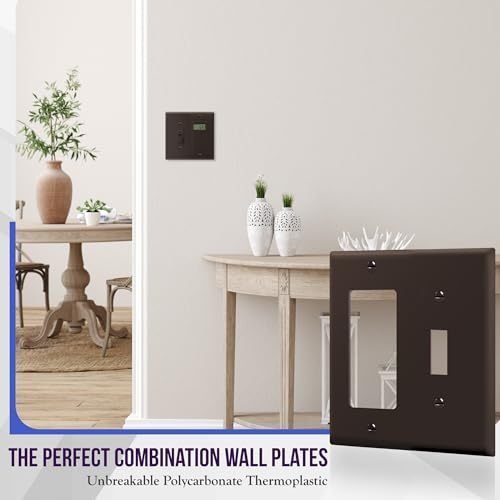 Image of ENERLITES Combination Toggle Light Switch /Decorator Light Switch Plate, Double Switch Wall Plate, Standard Size 2-Gang 4.50 inch x 4.57 inch, Polycarbonate Thermoplastic, 881131-BR, Brown