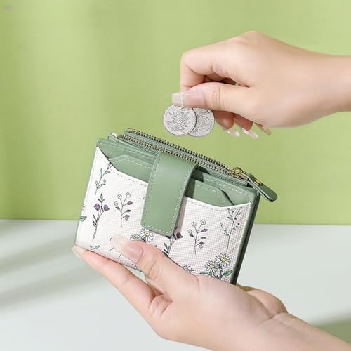 Small Wallets Women RFID Leather Bifold Card Holder Cute Flower Wallet for Women with Zipper Coin Pocket 3 ID Windows3