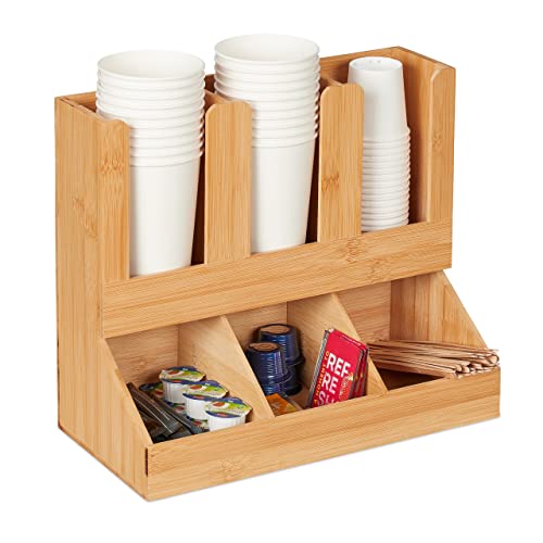 Relaxdays Organizador Café, 6 Compartimientos, Bambú, 29,5 x 34,5 x 17 cm, Mueble Cafetería, Almacenaje Té, Natural