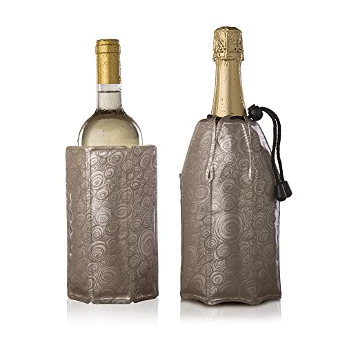 Vacu Vin Champagne & Wine Cooler Set - Flexible Insulated Chiller For Standard Size Bottles - Keeps Your Drinks Cold Longer - Lightweight & Easy To Use - Premium Design To All Occasions, Platinum