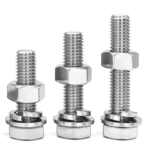 MultiScrew M16 (16mm) x 40mm Hex Set Screw Bolts, Full Hexagon Nut, Form A Washer and Spring Washer. Grade 8.8 High Tensile Strength Steel Zinc Plated (Pack of 4)