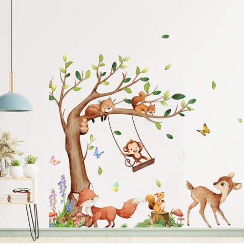 Woodland Animals Wall Stickers for Nursery Watercolor Forest Tree Wall Decals with Fox, Deer & Squirrel - Image 3