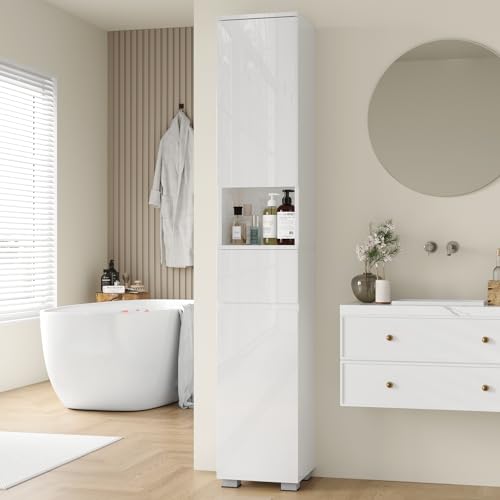 MHOM High Glossy Slim Bathroom Cabinet. 66.9" Tall Storage Cabinet