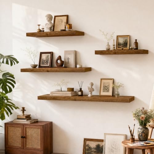 Image of Solid Wood Floating Shelves for Wall 36 inch,Walnut Wooden Shelf Set of 2
