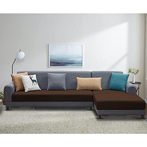 Image of Kraven RHS 6 Seater L Shape Sofa Set for Living Room (Brown Grey Fabric)