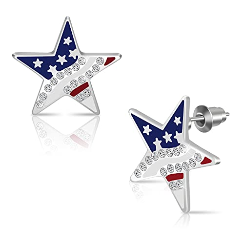 Crazypiercing Usa American National Flag Patriotic Red White Blue Stars Stripes Stud Earrings Jewelry #TOP30
