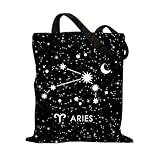 BQXS Women's Aries Constellation Tote Bag, 14x16 inches, Black Starry Sky Pattern, Perfect for Birthdays, Gifts, or Personal Use