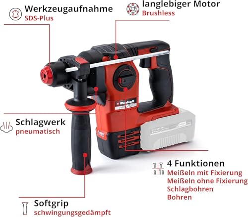 Einhell Professional Akku-Bohrhammer HEROCCO 18/20 Power X-Change (18 V, Brushless, 2,2 J, SDS-plus, pneumatisches Schlagwerk, Tiefenanschlag, inkl. Koffer, ohne Akku)
