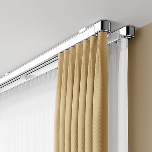 Juego de rieles extensibles para cortinas de techo, doble riel retráctil para ventanas y separadores de habitaciones, riel de cortina blanco ajustable (1-1,8 m)