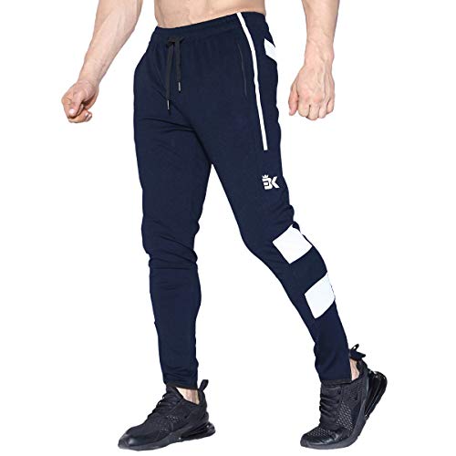 BROKIG Mens Zip Light Weight Gym Jogger Workout Pants, Running Sweatpants with Zipper Pockets (X-Large, Navy)