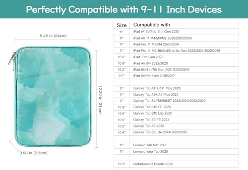 Image of Dadanism 9-11 inch Tablet Sleeve Bag Carrying Case for iPad (A16) 11th Gen 11 inch, iPad 10th Gen 10.9 inch Air 5 /4, iPad Air M4 /Pro 11 inch, iPad 9 /8 /7th, Galaxy Tab A11+ Plus 11 inch, Remarkable 2 10.3 inch,Sea Salt Green