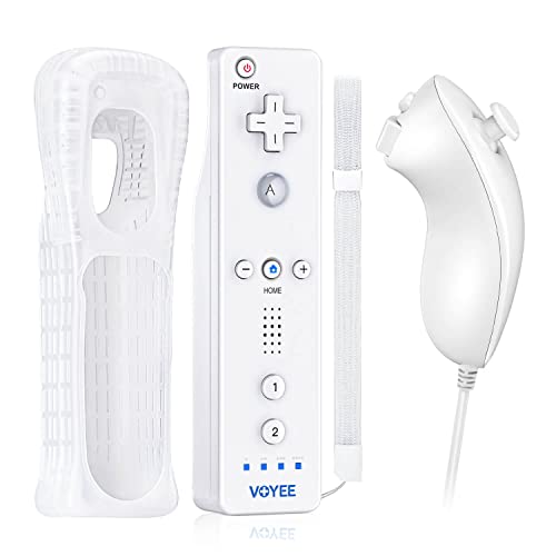 Wii Remote Controller with Nunchuck, VOYEE Wii Controller Built in 3-Axis Motion Plus, Wireless Gaming Controller Compatible with Nintendo Wii/Wii U Console - with Silicone Case | Wrist Strap (White)
