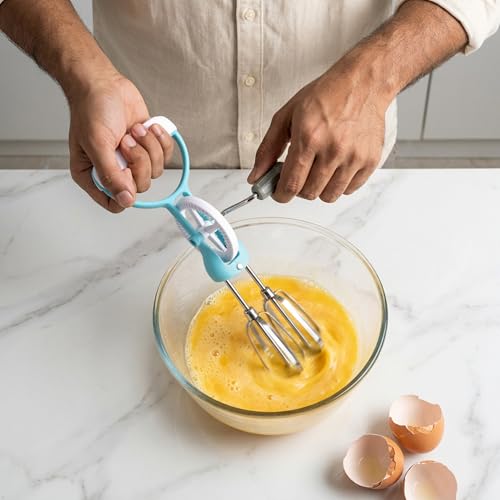 Image of 7Seas Egg Beater Mixer Manual Hand Whisks Stainless Steel Rotary Hand Whip Whisk Hand Mixer Egg Beater Cooking Tool Suitable For Kitchen Gadget | Vintage Style Double head Hand Mixer, Blender