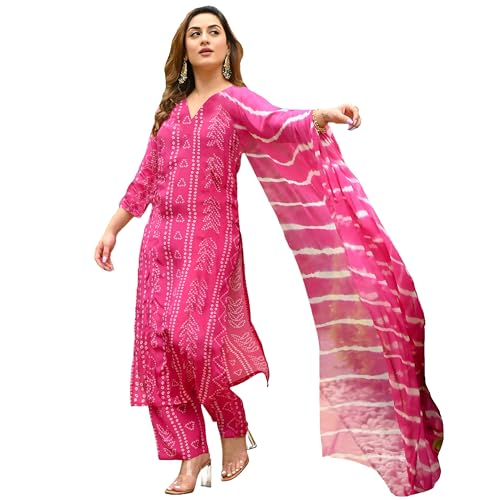 ANNI Designer Women's Rayon Blend Straight Bandhej Printed Kurta ...
