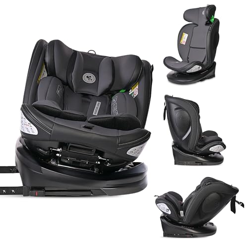 Lorelli Auto Kindersitz Aviator, Mitwachsender Autositz mit Isofix i-Size 40-150cm - Gruppe 0+/1/2/3 (0-36 kg), Babysitz ab Geburt, 360 Grad drehbar, 5-Punkt-Gurt, Einstellbare Kopfstütze, grau