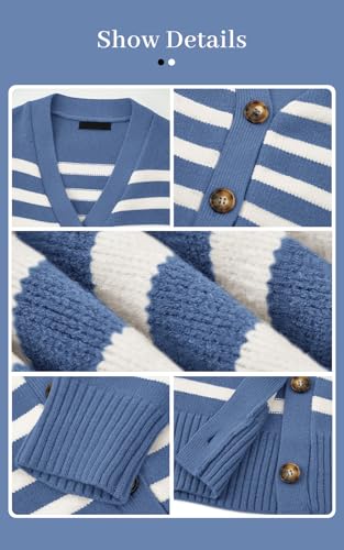 Image of PRETTYGARDEN Women's Long Sleeve Striped Open Front Cardigan Sweaters Button Down Knit Lady Jackets 2025 Fall Outfits