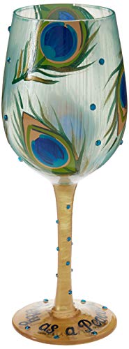 Designs by Lolita “Pretty as a Peacock” Hand-painted Artisan Wine Glass, 15 oz