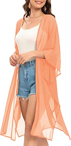 Indian Trendy Women's Solid Puff Sleeve Kimono Long Cardigan Loose Cover Up Casual Blouse Top Chiffon3