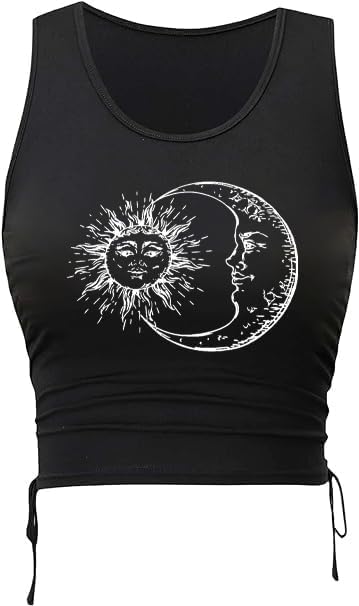 Remidoo Women's Casual Drawstring Graphic Cropped Tank Top Ruched Sleeveless Top Shirt2
