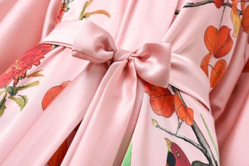 Image of Women's Silk Kimono Robe Short Bathrobe Nightgown 100% Mulberry Silk for Women - Classic Floral Pattern